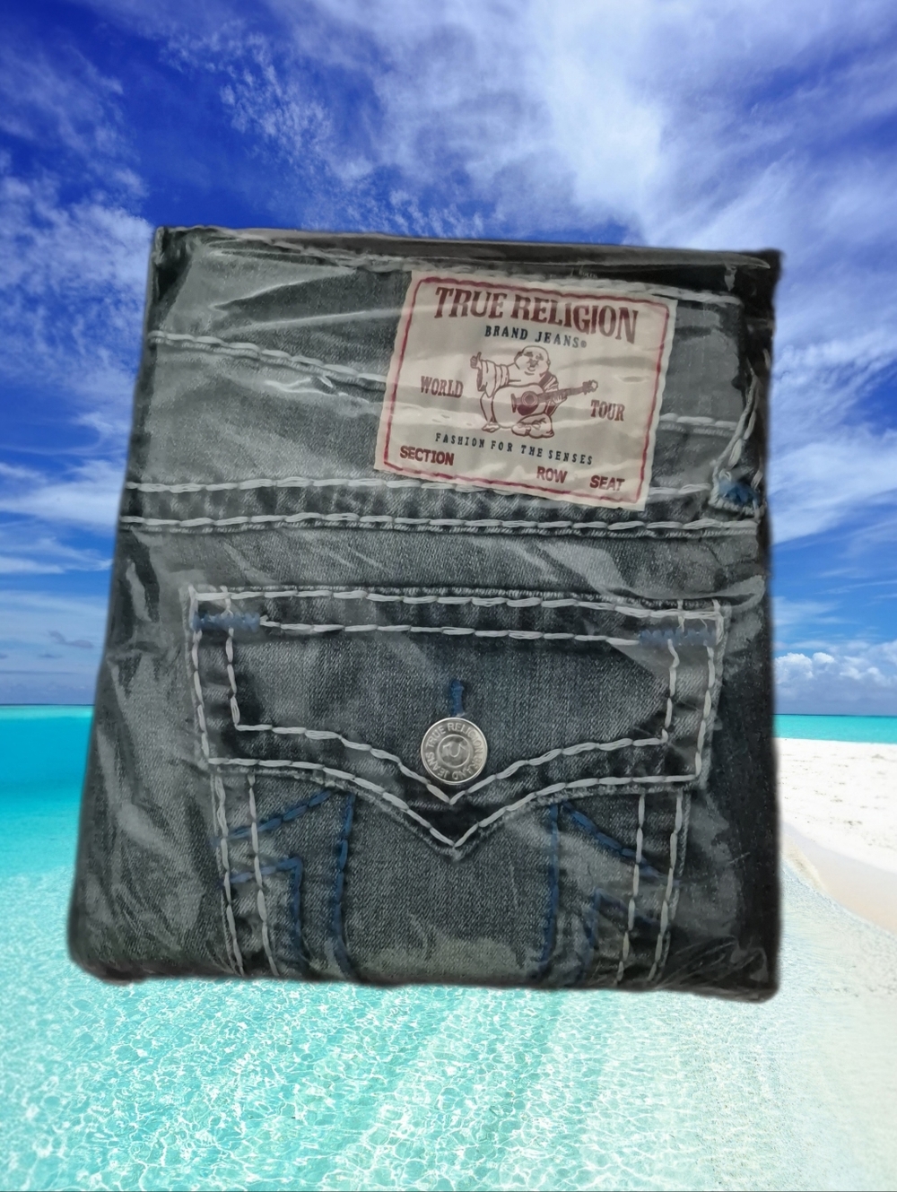 True Religion Men's Rocco Beautiful Light Blue with Blue Stitching Sz 34 NWT